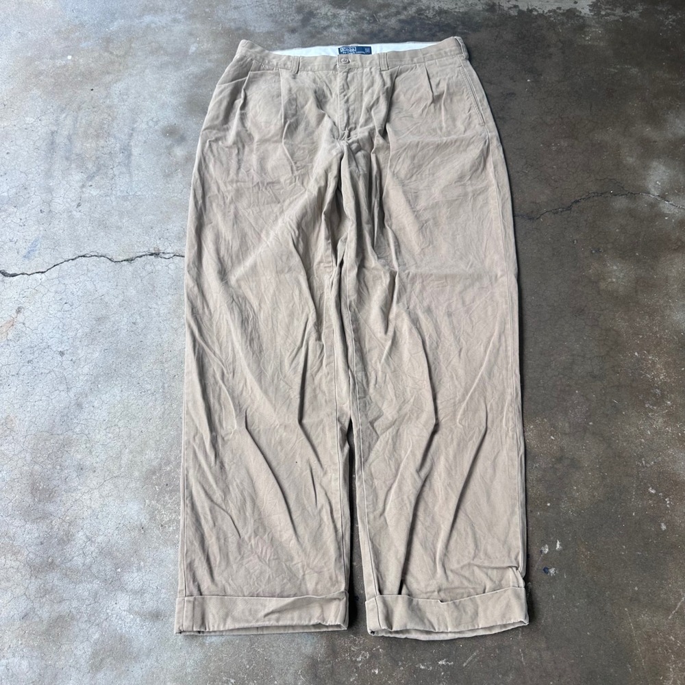 Polo Ralph Lauren Hammond Pant Mens 36/30 Tan Excellent Pleated Cuffed Chino